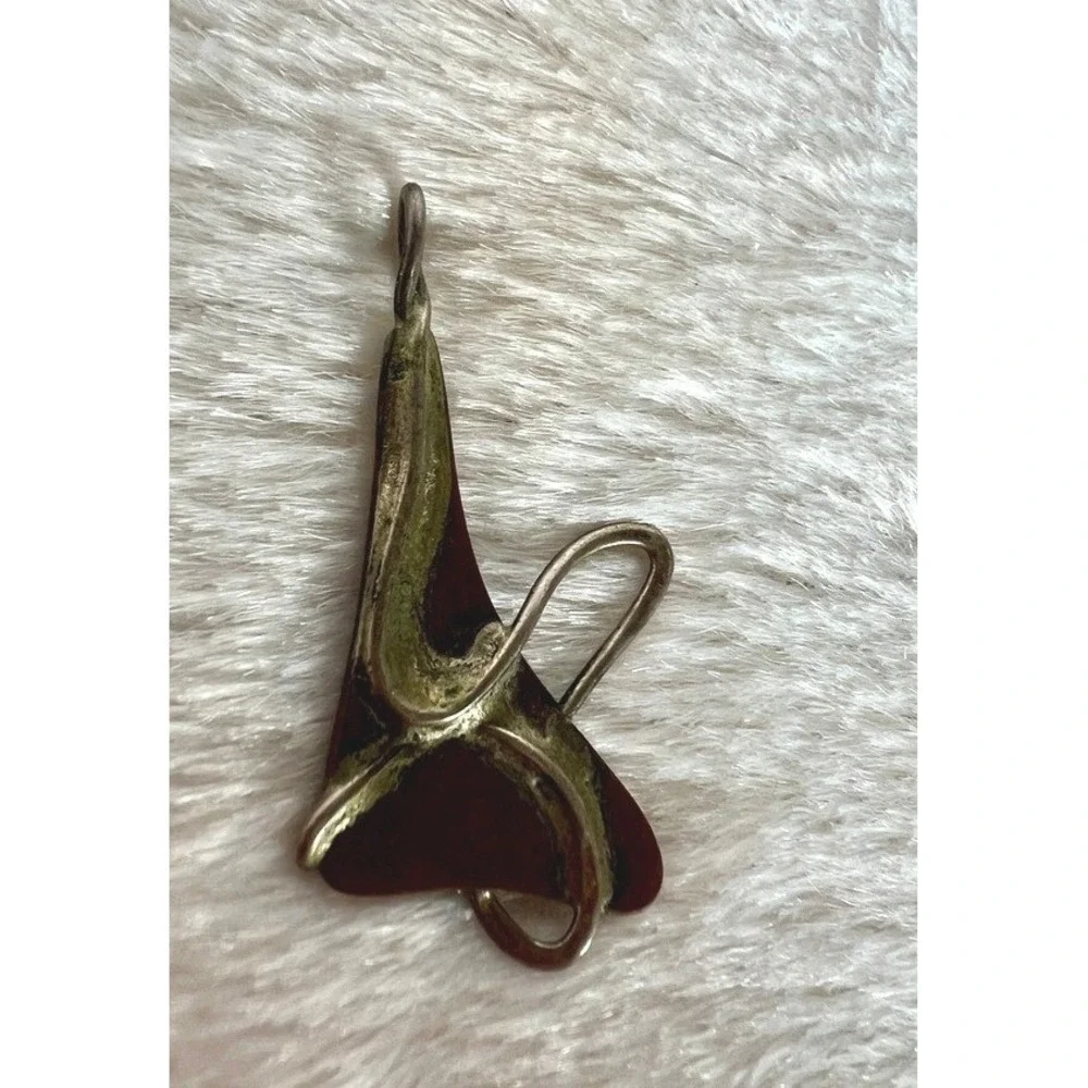 2 Artisan Abstract Pendants Mixed Metal Modernist Handmade Brutalist Copper Art